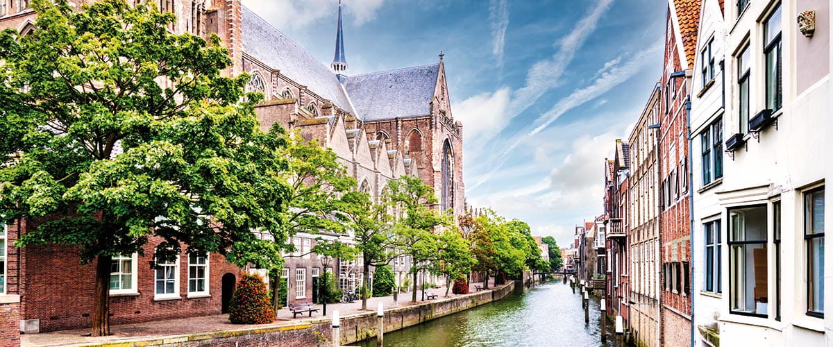 A view down a canal in Dordrecht, Netherlands